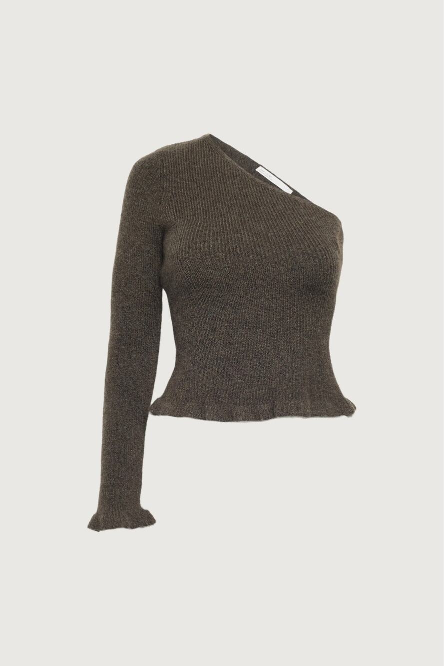 OAK + FORT Fitted One Sleeve Sweater — Dark Moss Green — Size S — New With Tags